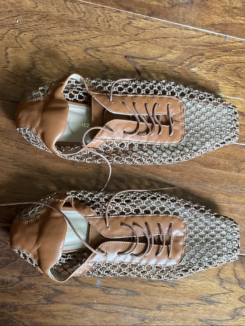 Women's Tan Woven Lace-Up Flats